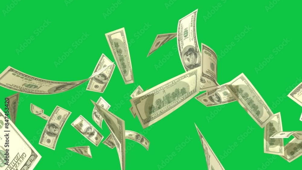 Money explosions green screen, Falling money 