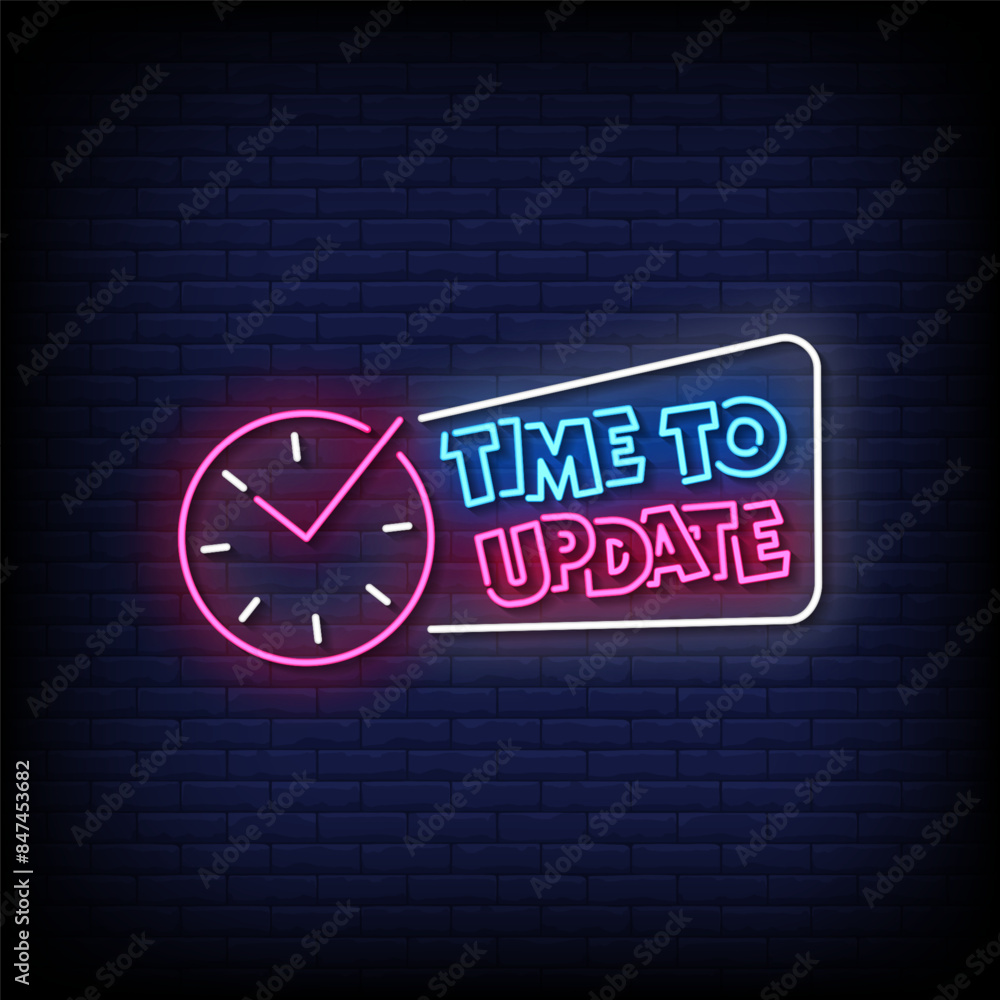 Obraz premium time to update neon Sign on brick wall background vector