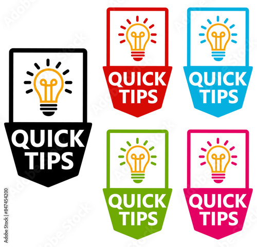 set quick tips badge labels icon. Tips and tricks tutorial symbol design template vector illustration	