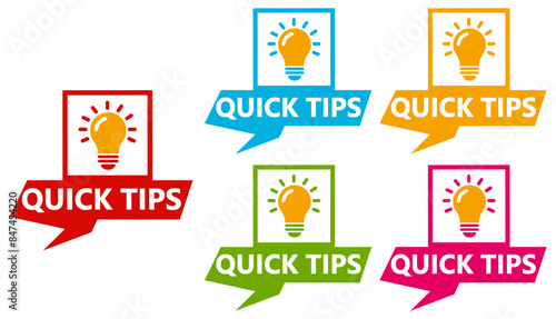 set quick tips badge labels icon. Tips and tricks tutorial symbol design template vector illustration	