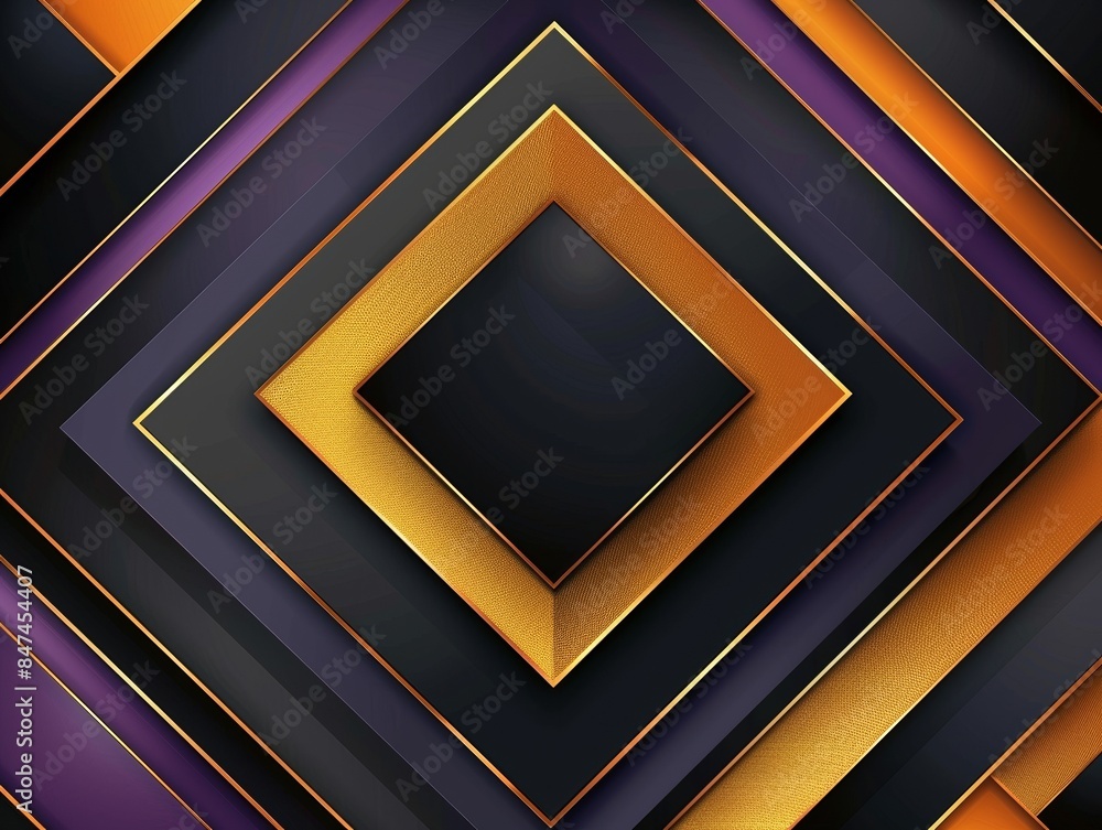 An abstract pattern of geometric shapes with squares and lines in purple, gold and black colors. An abstract pattern of geometric shapes with squares and lines in purple, gold and black colors.