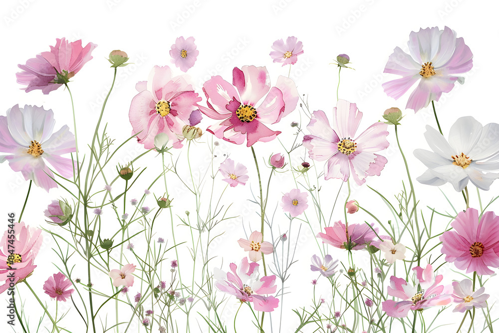 Watercolor cosmos clipart with delicate pink and white flowers Watercolor cosmos clipart with delicate pink and white flowers