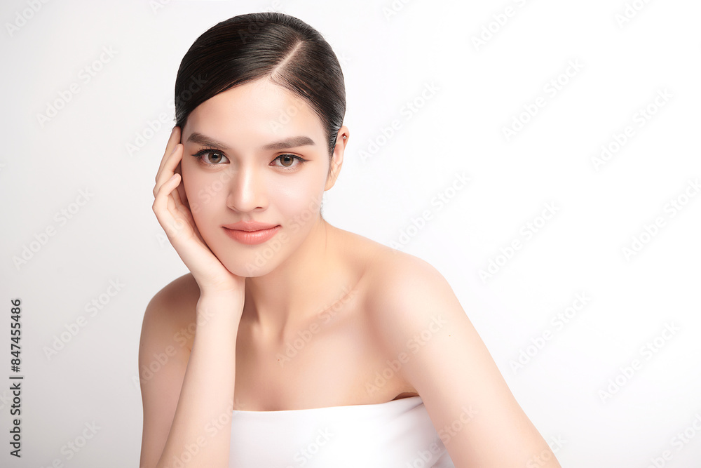 Beautiful young asian woman with clean fresh skin on white background, Face care, Facial treatment, Cosmetology, beauty and spa, Asian women portrait. Beautiful young asian woman with clean fresh skin on white background, Face care, Facial treatment, Cosmetology, beauty and spa, Asian women portrait.