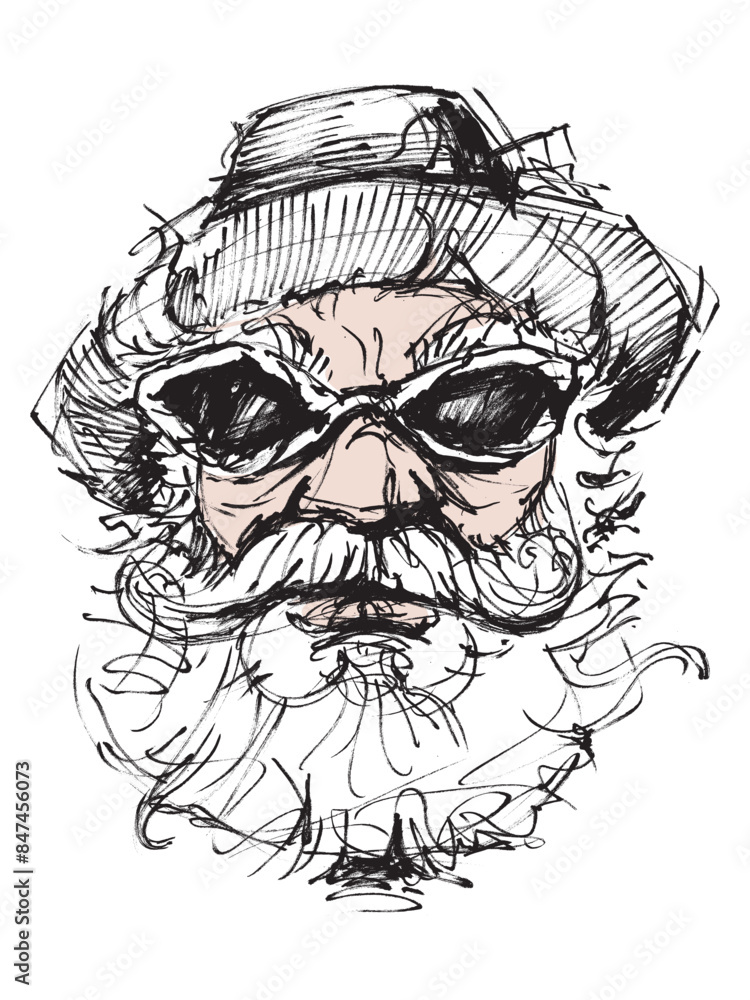 Fototapeta premium Portrait of a man with glasses and a beard. Graphic drawing of a human head. Face sketch. Hand drawing