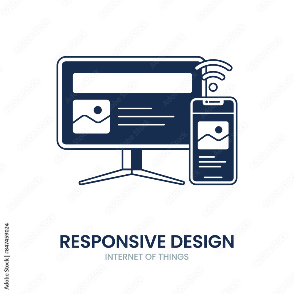 Obraz premium Responsive design icon. design, responsive, web, website, mobile, display, computer, technology, laptop, screen, monitor, device, modern, digital, page, illustration, phone. Vector icon illustration