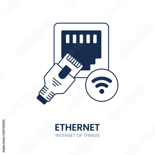 Ethernet icon. ethernet, lan, network, internet, technology, plug, connection, cable, digital, computer, communication, connect, port, connector, data, switch, networking. Vector icon illustration