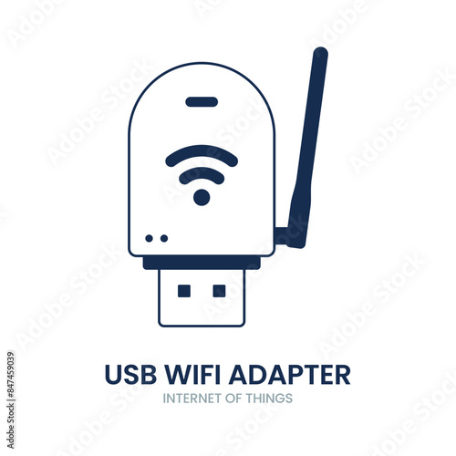 Usb wifi adapter icon. usb, adapter, internet, connection, technology, network, computer, wireless, device, antenna, modem, data, portable, wifi, digital, mobile, web, signal. Vector icon illustration