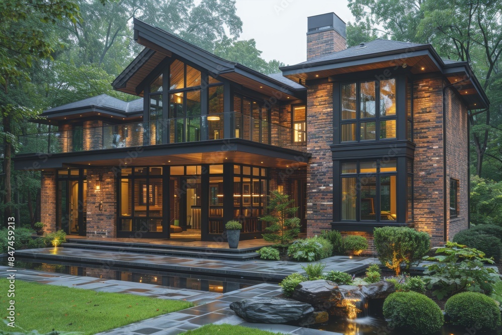 Industrial charm in house exterior design blending rugged textures with modern lines for a visually captivating facade Industrial charm in house exterior design blending rugged textures with modern lines for a visually captivating facade