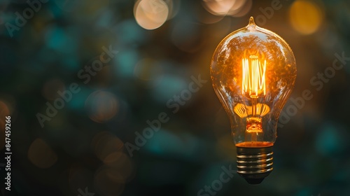 light bulb sparkling tiny light symbolizes the birth of an idea with copy space backgrounds and gold bokeh glitters