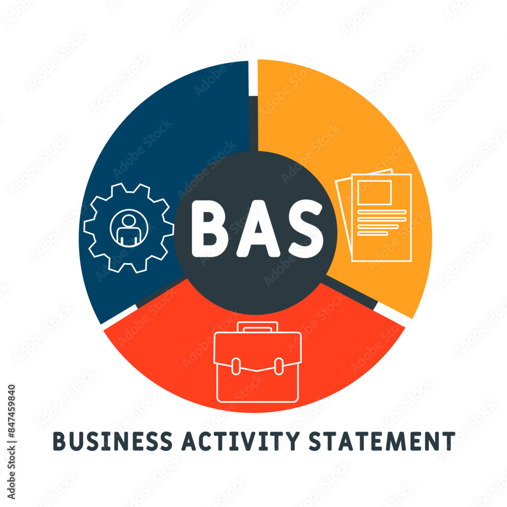 BAS - Business Activity Statement acronym. business concept background. vector illustration concept with keywords and icons. lettering illustration with icons for web banner, flyer, landing pag