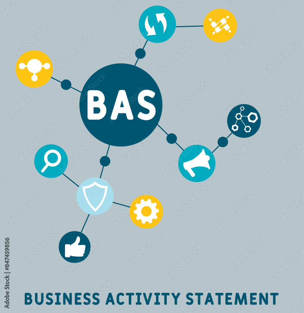 BAS - Business Activity Statement acronym. business concept background. vector illustration concept with keywords and icons. lettering illustration with icons for web banner, flyer, landing pag BAS - Business Activity Statement acronym. business concept background. vector illustration concept with keywords and icons. lettering illustration with icons for web banner, flyer, landing pag
