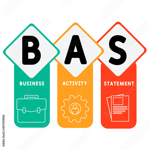 BAS - Business Activity Statement acronym. business concept background. vector illustration concept with keywords and icons. lettering illustration with icons for web banner, flyer, landing pag