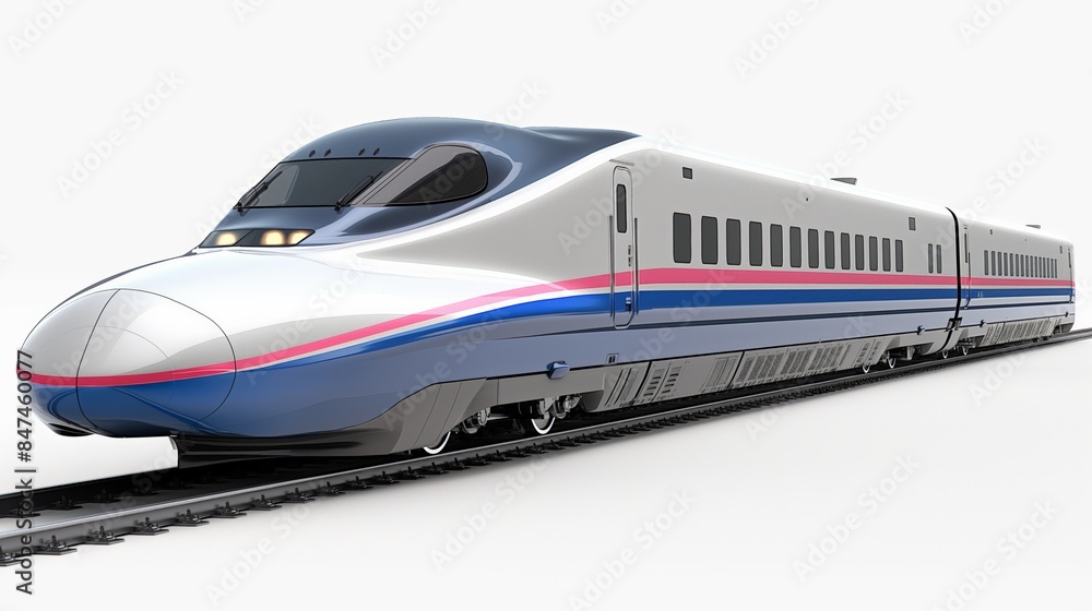 Modern high-speed train with a sleek design on a white background, highlighting advanced transportation and technological innovation Modern high-speed train with a sleek design on a white background, highlighting advanced transportation and technological innovation