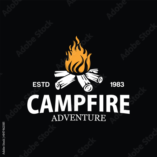 Vintage Burning bonfire with a large flame for camping logo design