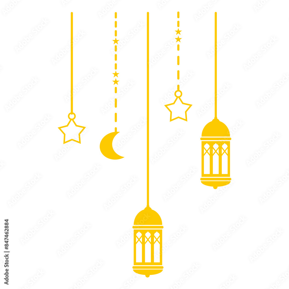 Ramadan Lantern Decoration. Gold Hanging Islamic Ornament. Vector Illustration. Ramadan Lantern Decoration. Gold Hanging Islamic Ornament. Vector Illustration.