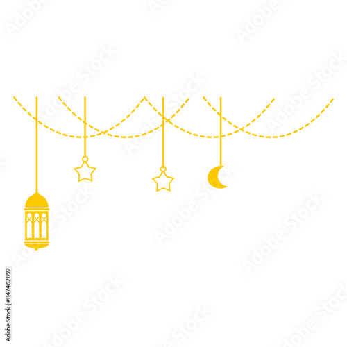 Ramadan Lantern Decoration. Gold Hanging Islamic Ornament. Vector Illustration.