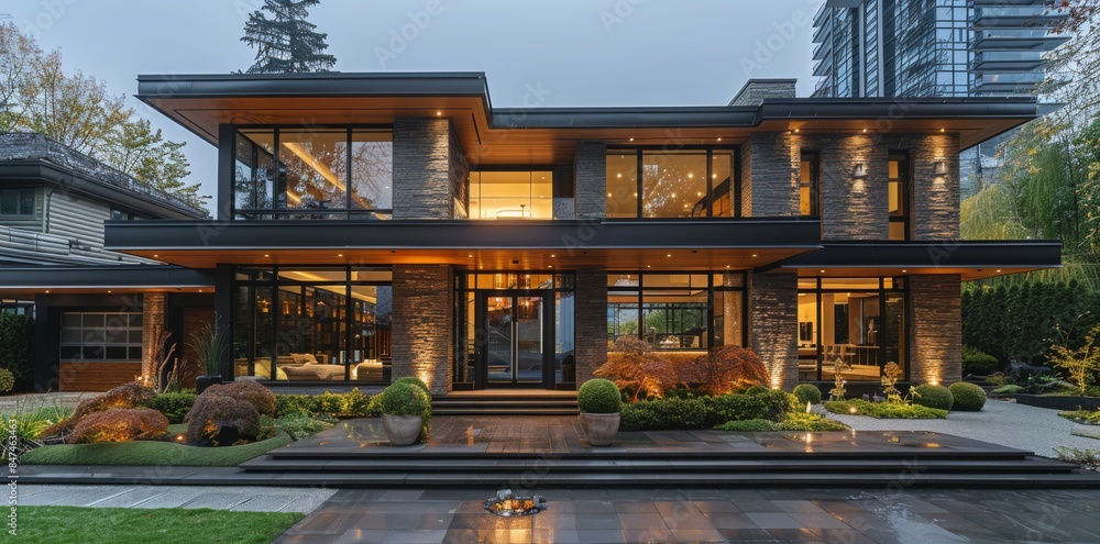 Obraz premium Timeless elegance of a minimalist house exterior design: Clean lines, minimalist details, and neutral hues for harmonious sophistication