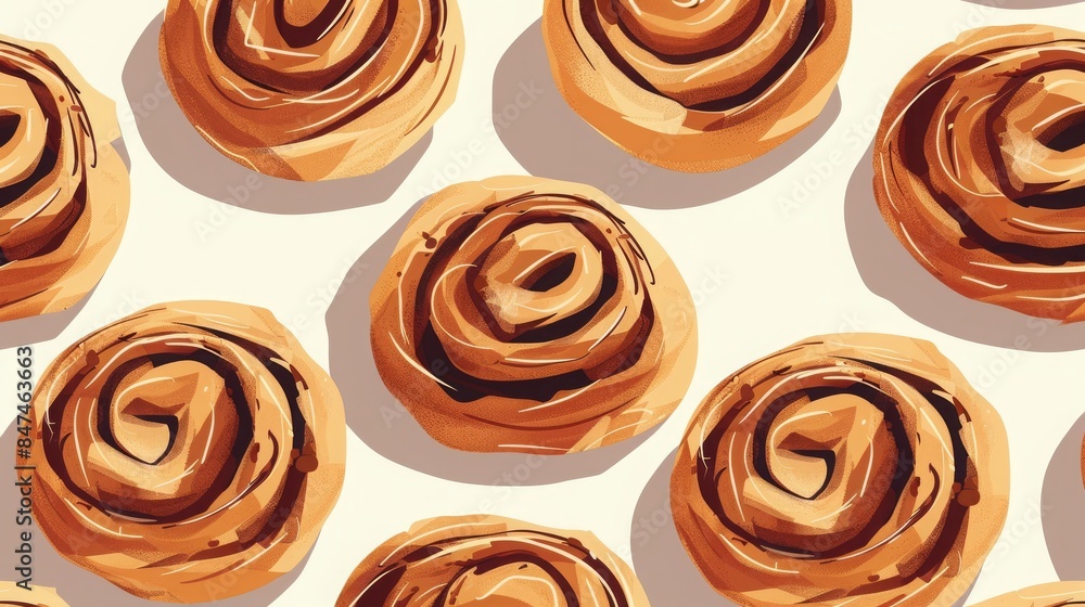 Fototapeta premium pattern of delicious, freshly baked cinnamon rolls, perfect for food background or bakery themed designs.