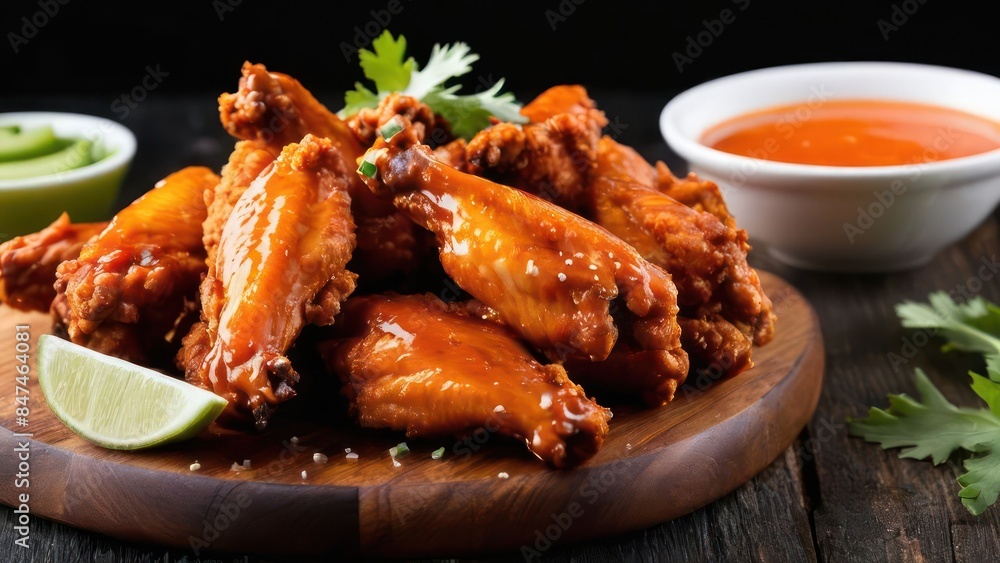 Savor the Richness, A Bowl of Artfully Arranged BBQ Wings with Assorted Dipping Sauces Savor the Richness, A Bowl of Artfully Arranged BBQ Wings with Assorted Dipping Sauces