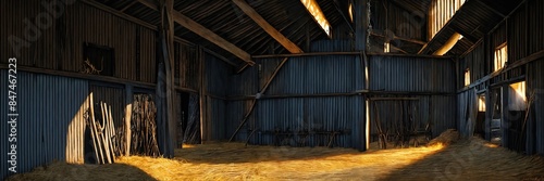 The interior of a farm barn