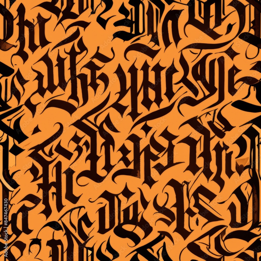 Seamless pattern of gothic lettering and calligraphy, Generative AI