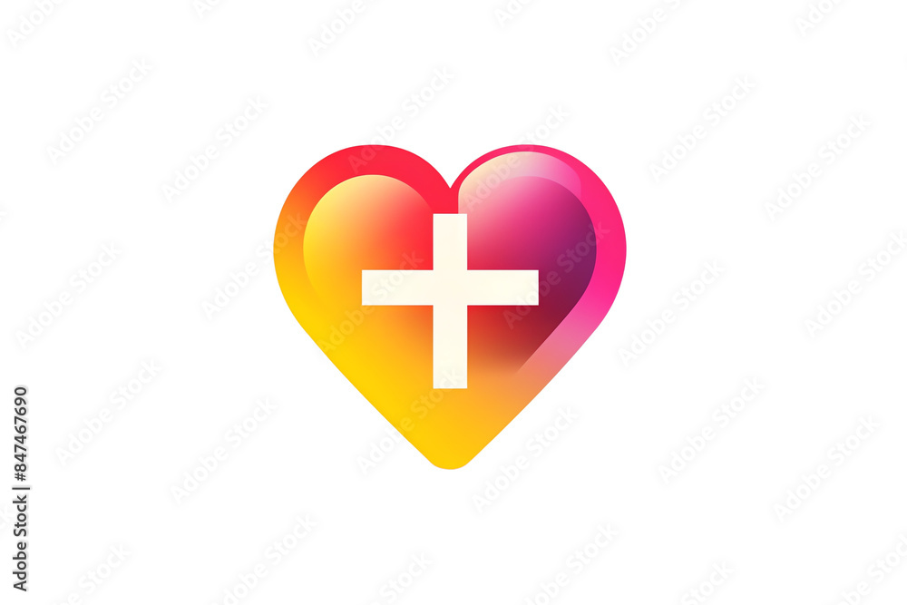 Colorful heart icon with a white cross in the center, symbolizing love, care, and positivity. Ideal for health, wellness, and inspirational themes. Colorful heart icon with a white cross in the center, symbolizing love, care, and positivity. Ideal for health, wellness, and inspirational themes.