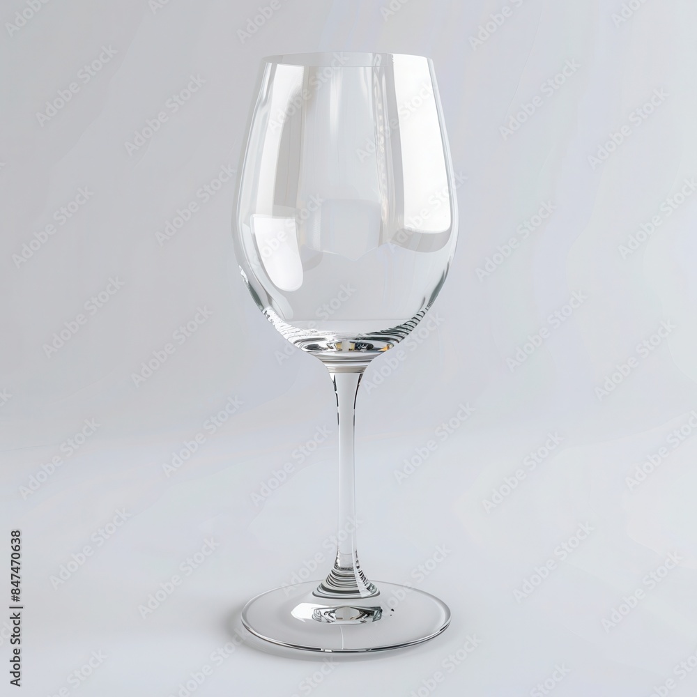 Obraz premium Elegant empty wine glass with a long stem on a white background, perfect for dinner settings, wine tasting, or elegant events.