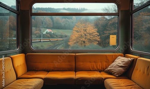 Two cozy train benches side by side, inviting comfort for scenic rail journeys.