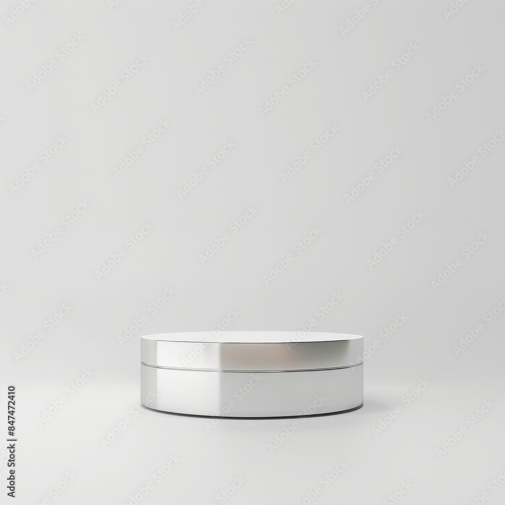 Minimalist silver round box on a white background, ideal for modern decor or packaging concepts. Clean and sleek design for versatile use. Minimalist silver round box on a white background, ideal for modern decor or packaging concepts. Clean and sleek design for versatile use.