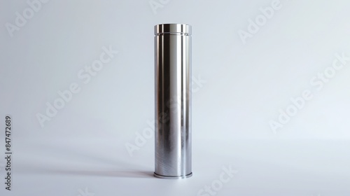 Sleek stainless steel container with a minimalist design on a white background. Perfect for storage and modern home decor.