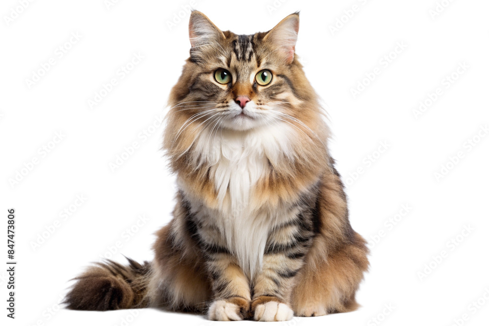 Majestic Crossbreed Siberian Cat against White Background Majestic Crossbreed Siberian Cat against White Background