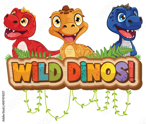 Three colorful dinosaurs with vibrant expressions