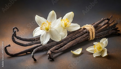close-up photo of vanilla sticks with flowers