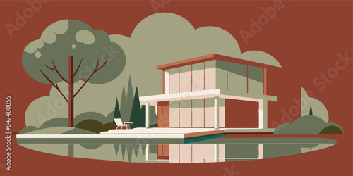 An idyllic lakeside house surrounded by nature's beauty, offering a serene and picturesque setting.Scenic house by the lake, nestled among trees with a picturesque view.