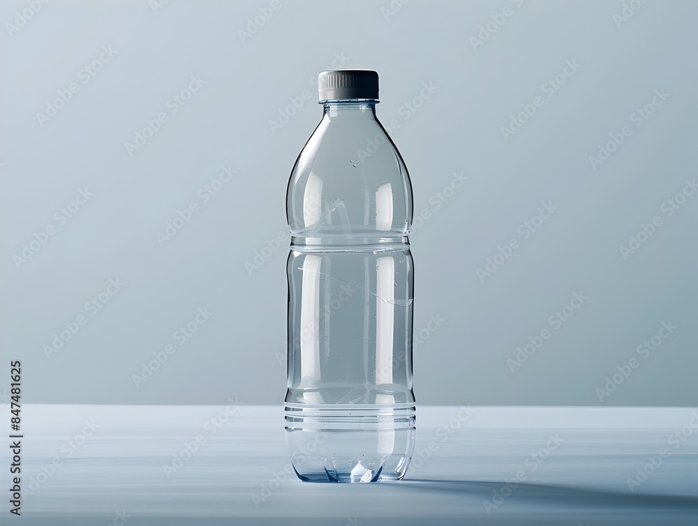 Recycled Transparent Water Bottle on Clean Sleek Minimalist Background Recycled Transparent Water Bottle on Clean Sleek Minimalist Background
