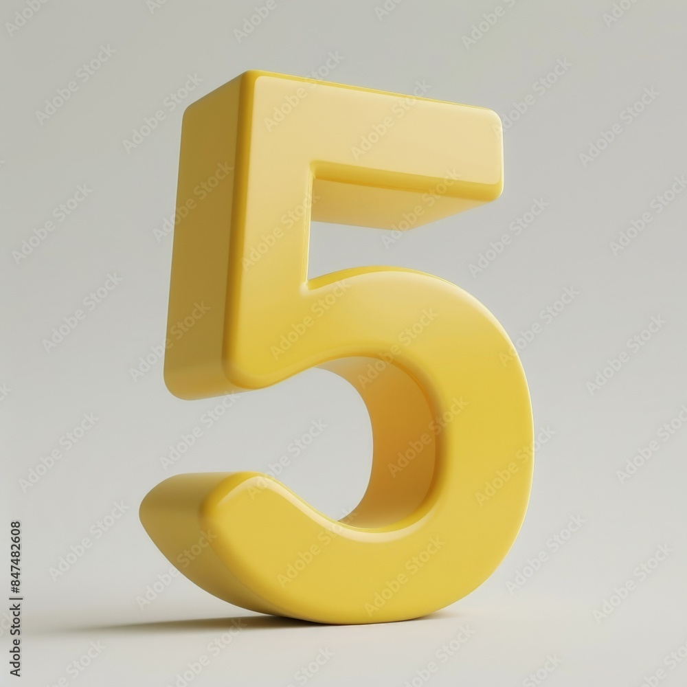 a yellow 3D number five 5 on white background a yellow 3D number five 5 on white background