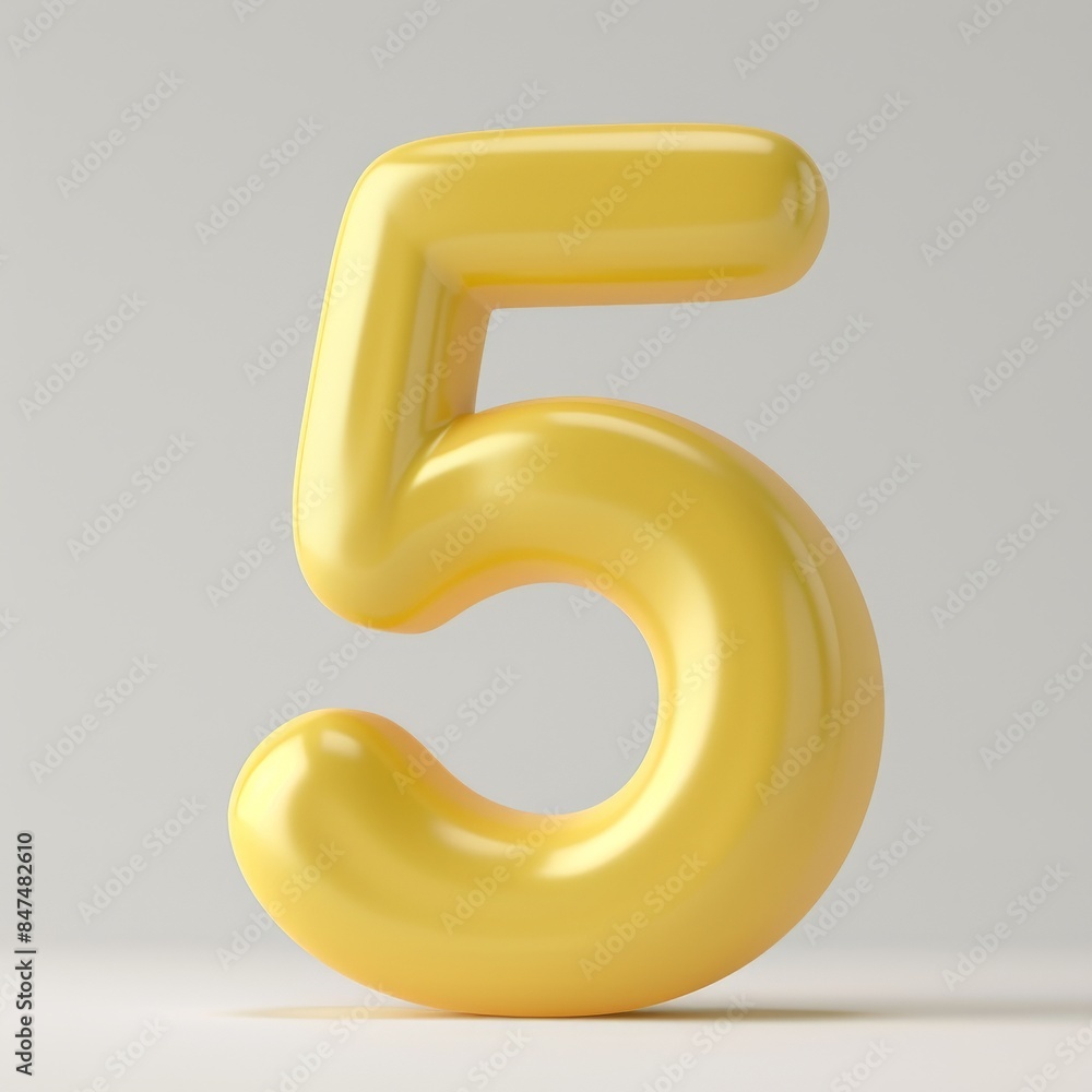 a yellow 3D number five 5 on white background a yellow 3D number five 5 on white background