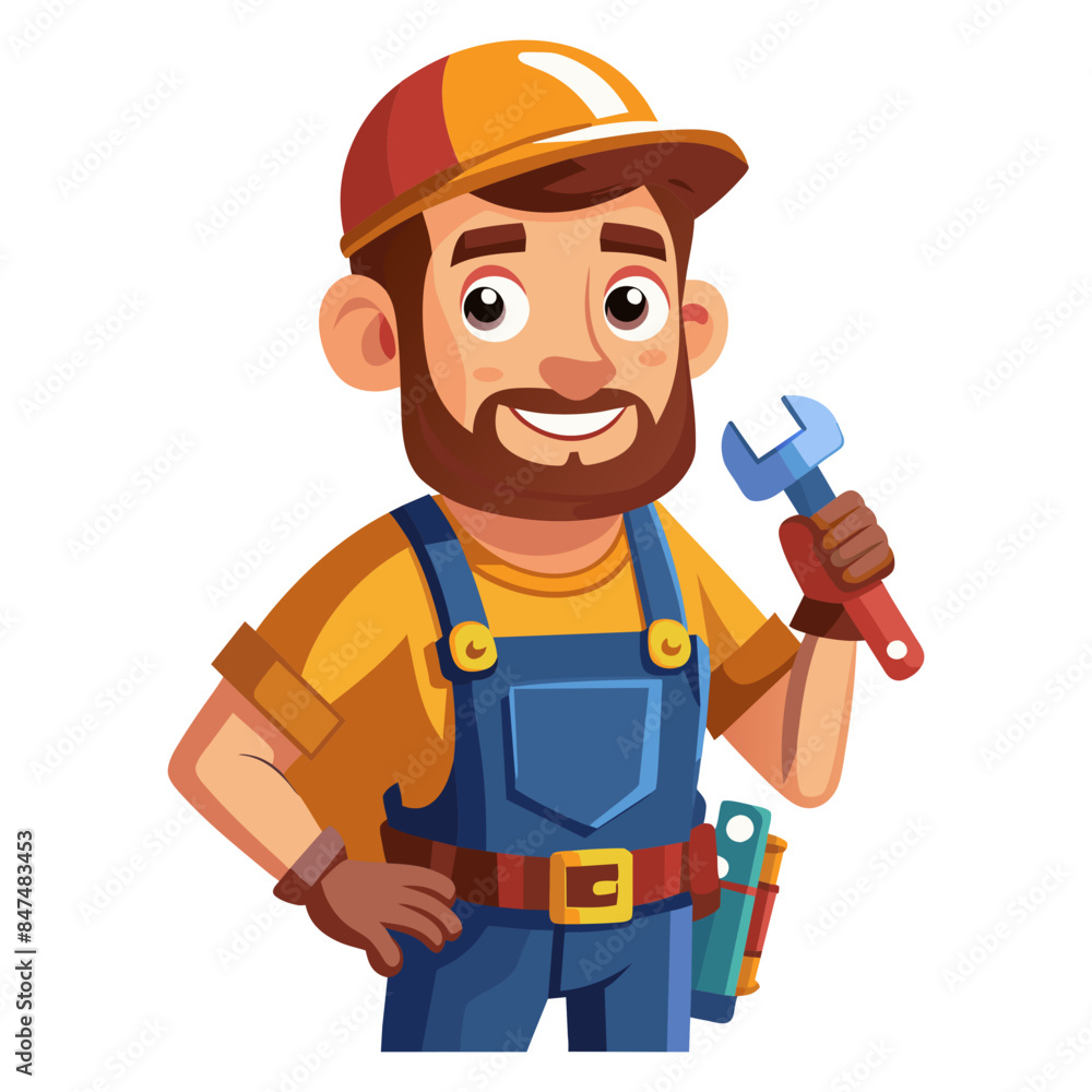 Colorful and Smiling Plumber Holding Tools Colorful and Smiling Plumber Holding Tools