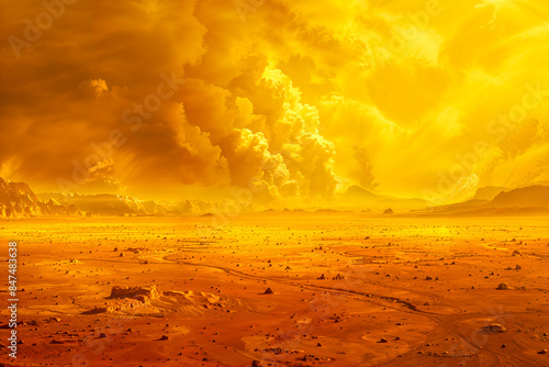 Venus landscape, yellow planet, gas, environment concept, science fiction, background photo