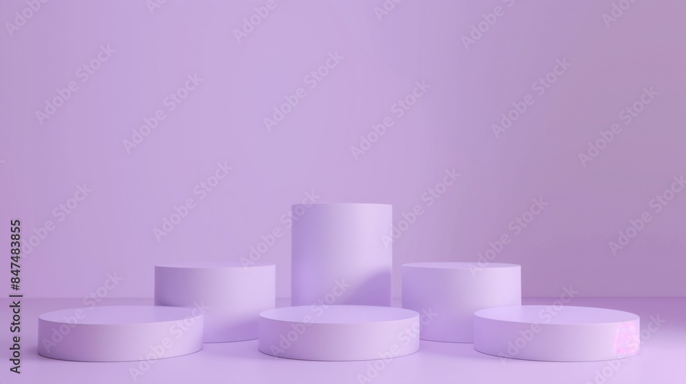 Six Minimalist Purple Toned Round Podiums for Product Presentation on Empty Background. Ideal for E-commerce and Advertising Displays, Showcasing Minimalist Style and Elegance Six Minimalist Purple Toned Round Podiums for Product Presentation on Empty Background. Ideal for E-commerce and Advertising Displays, Showcasing Minimalist Style and Elegance