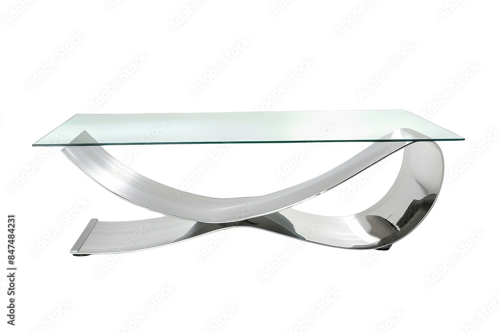 Isolated on white background, a modern glass coffee table with sleek metal legs, perfect for adding a touch of elegance to any living room or lounge area Isolated on white background, a modern glass coffee table with sleek metal legs, perfect for adding a touch of elegance to any living room or lounge area
