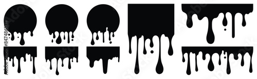Black dripping oil stain, melt drips , liquid, ink silhouettes isolated vector illustration.