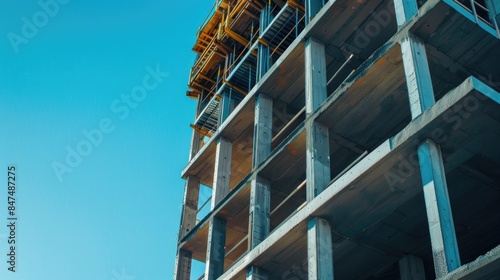 Background image of new residential house under construction in a suburban area. Real estate development and home building concept. Design for real estate posters, banners. Construction site. AIGT2.