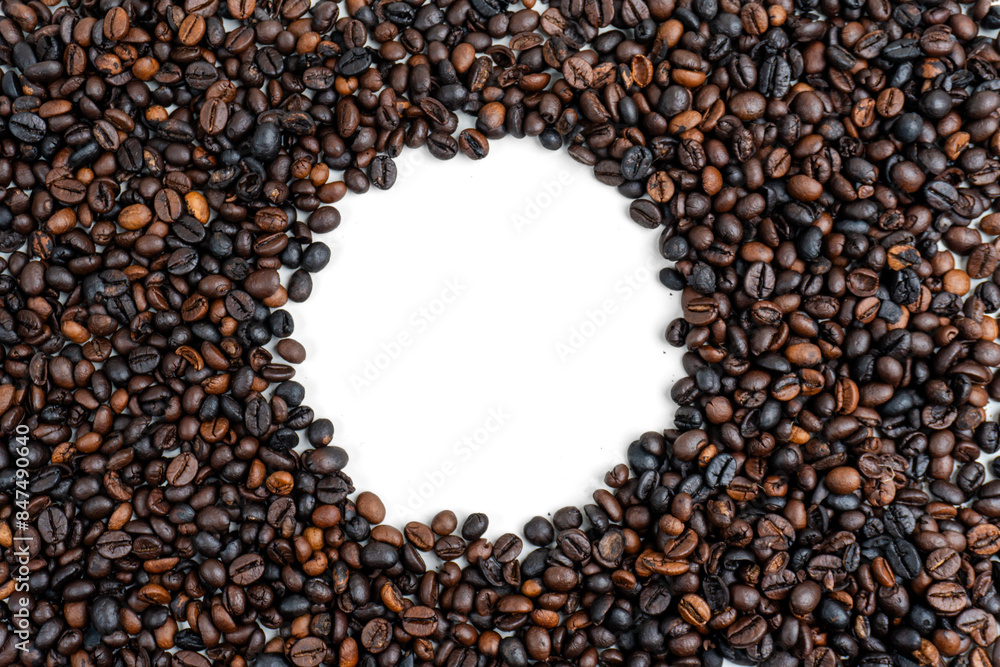 top view of coffee arrangement forms a circular void in the center top view of coffee arrangement forms a circular void in the center