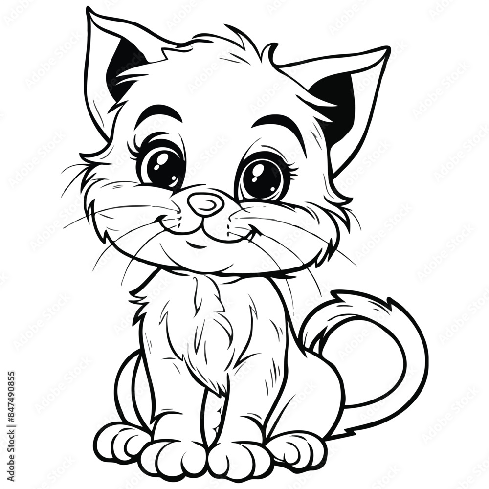 Black and White Cartoon Illustration of Cute Cat Animal Black and White Cartoon Illustration of Cute Cat Animal