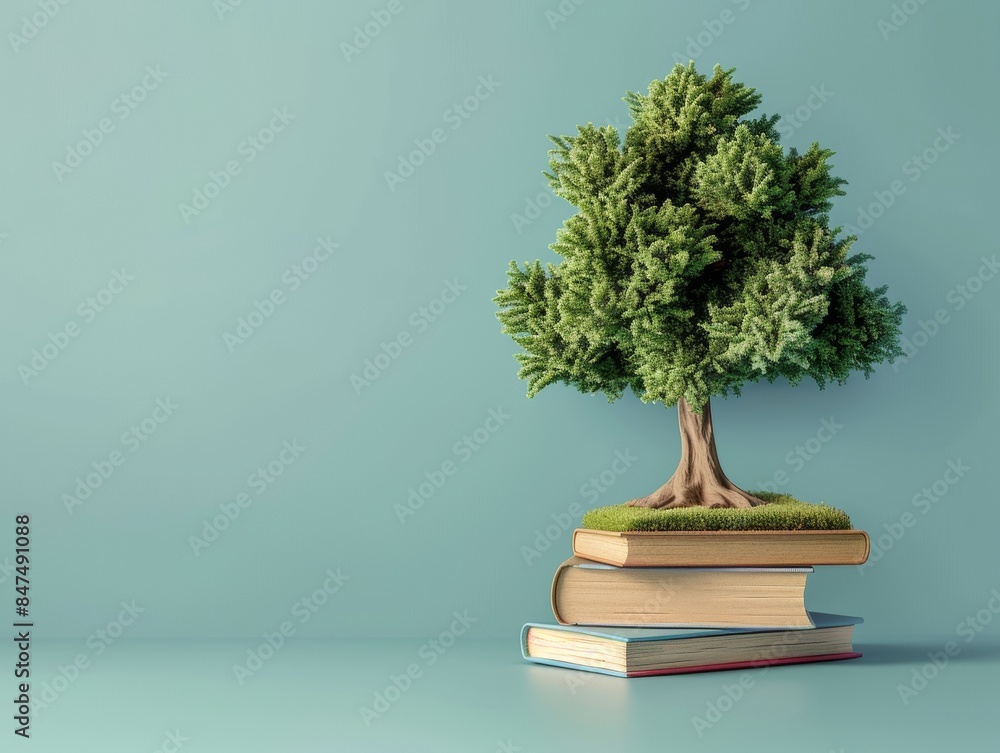 Tree with Books on Minimalist Background. - ai Tree with Books on Minimalist Background. - ai