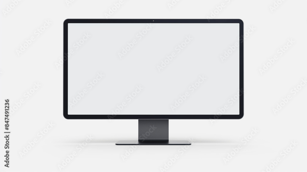 A computer monitor with a black frame and a white screen A computer monitor with a black frame and a white screen