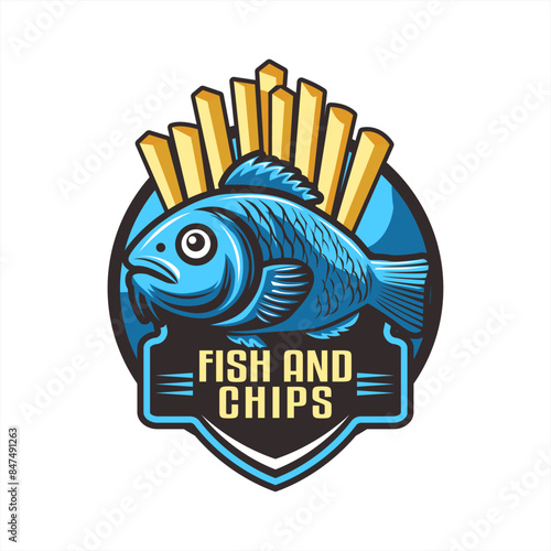 fish and chips logo sticker banner emblem vector illustration template
