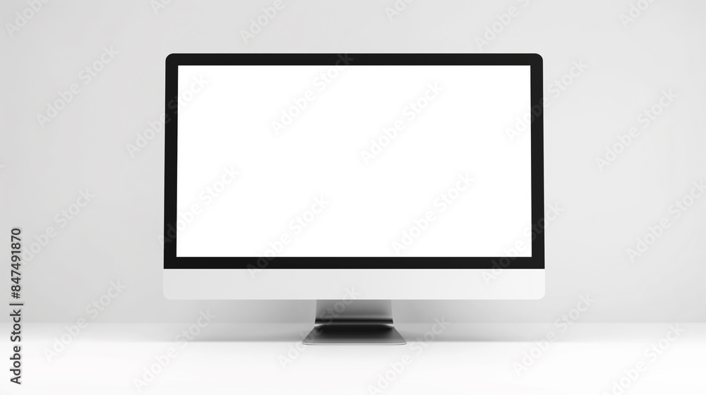 A computer monitor is sitting on a white table A computer monitor is sitting on a white table