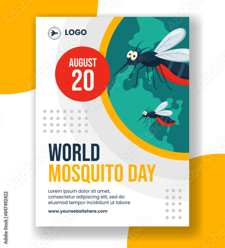 Mosquito Day Vertical Poster Flat Cartoon Hand Drawn Templates Background Illustration